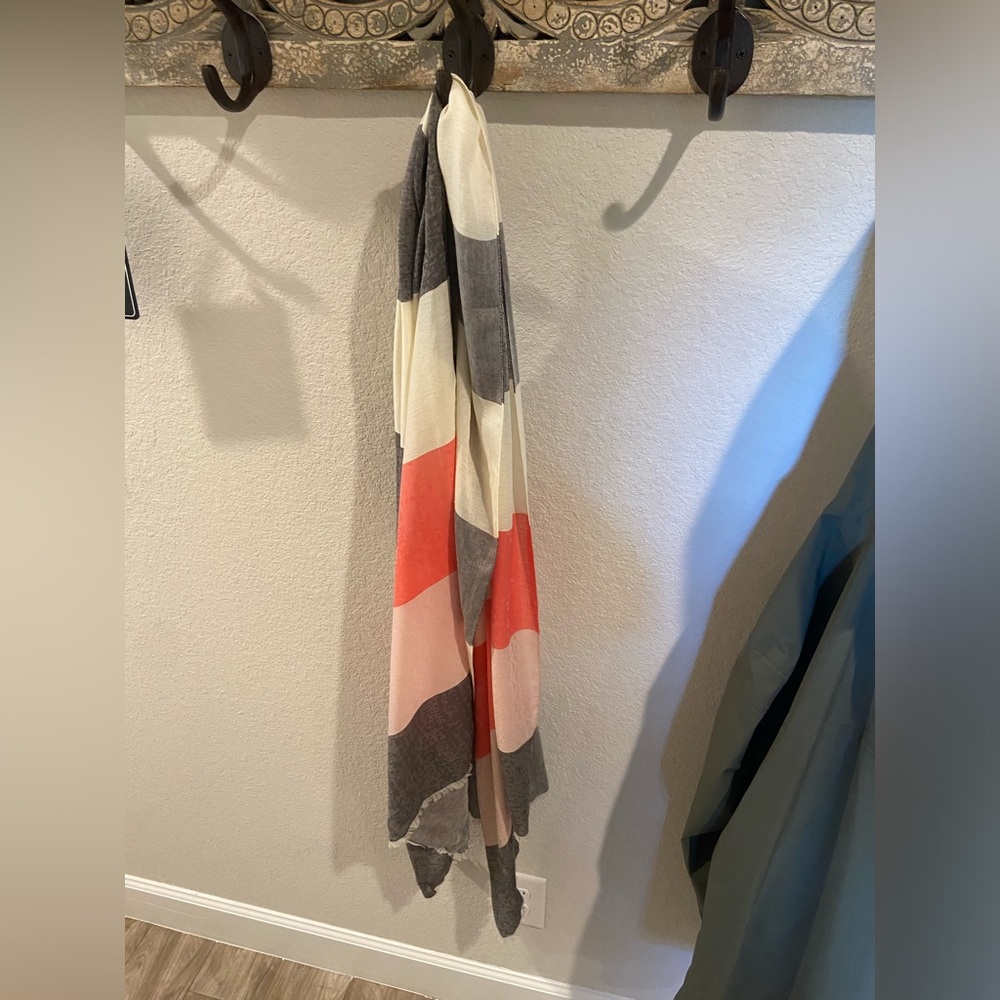Tory Burch Gray, White, and Pink Scarf